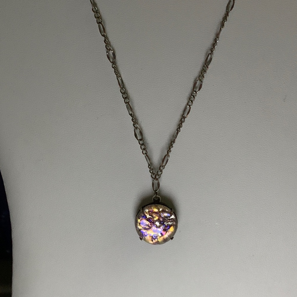 Harlequin Jelly Opal in Brass Setting and Chain